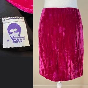 Vintage Betsey Johnson Punk Label Hot Pink Crushed Velvet Straight Skirt M women
